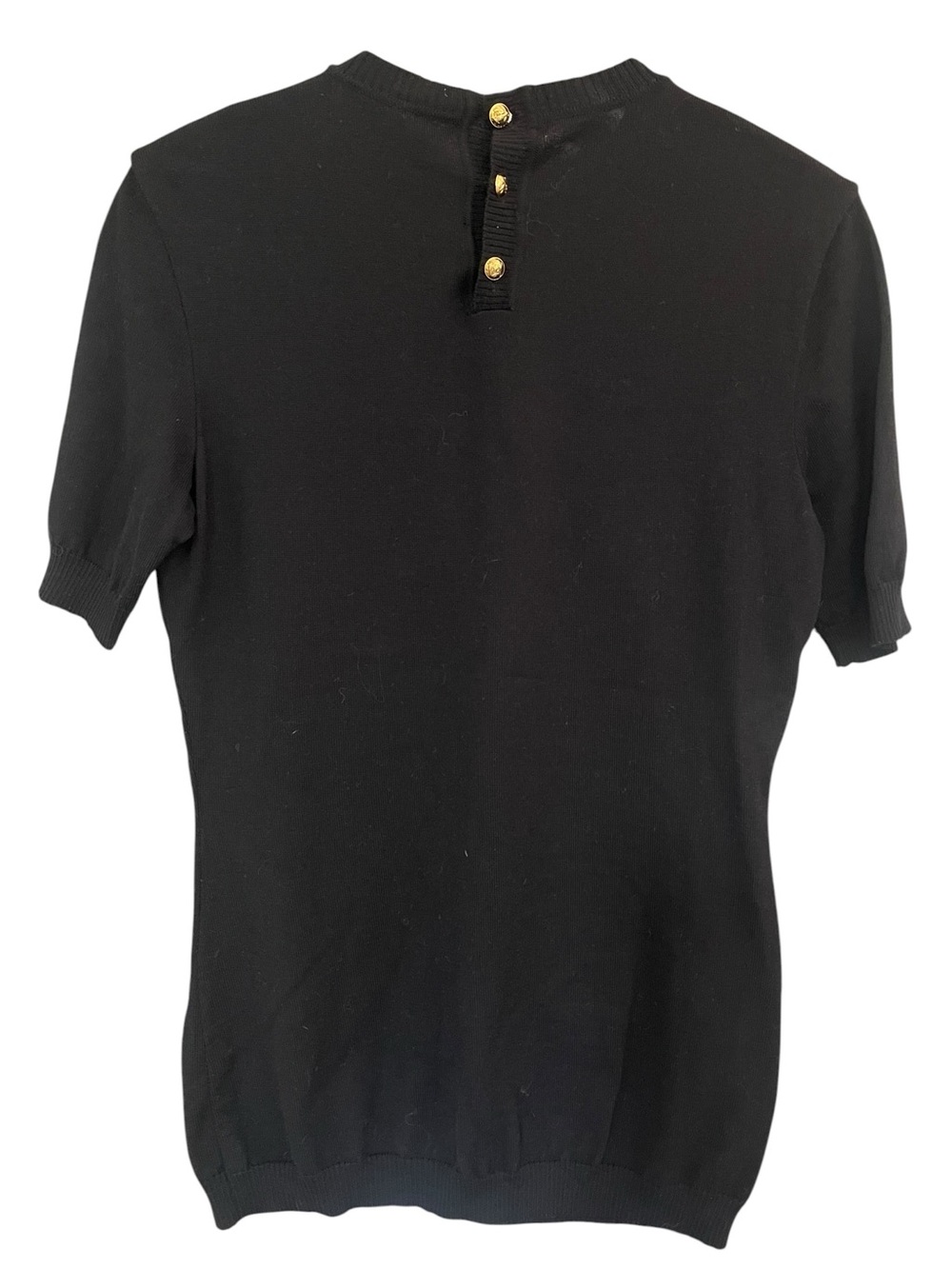 Vintage Salvatore Ferragamo Black Virgin Wool Top S Gold Gancini Buttons - Picture 4 of 10